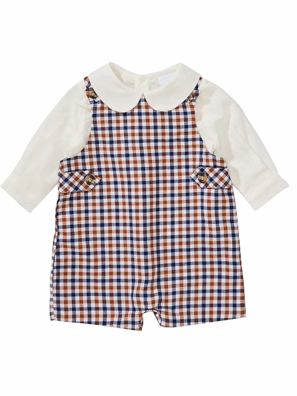 Edgehill Collection Baby Boys Long Sleeve Plaid Jon Jon Romper NWT